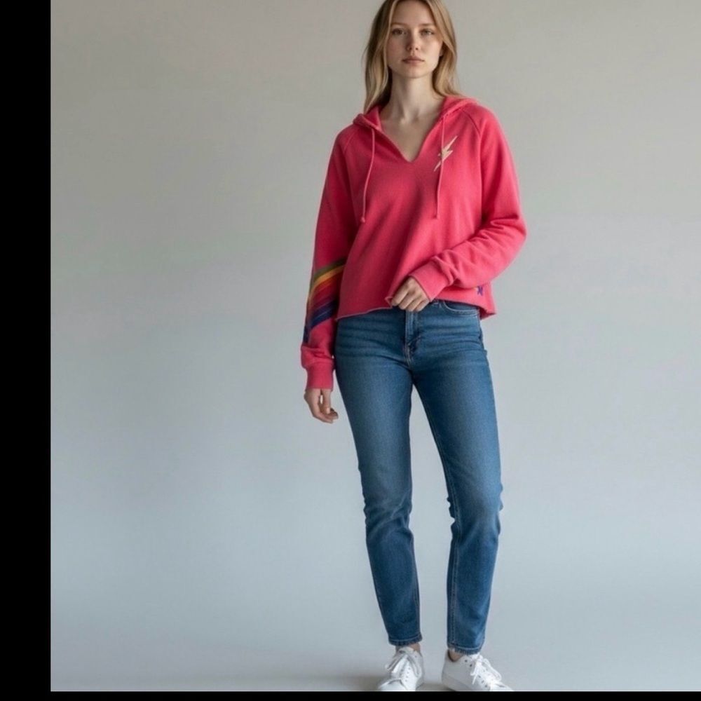 Rare Aviator Nation 7 stripe Dark pink bolt stitch top